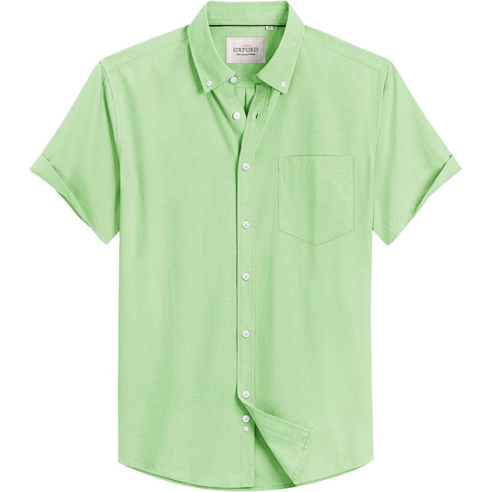 imageAlimens ampamp Gentle Mens Short Sleeve Oxford Shirt Regular Fit Button Down Collar Shirts with PocketBright Green