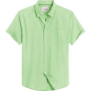 Alimens & Gentle Men’s Short Sleeve Oxford Shirt Regular Fit Button Down Collar Shirts with Pocket(Bright Green)