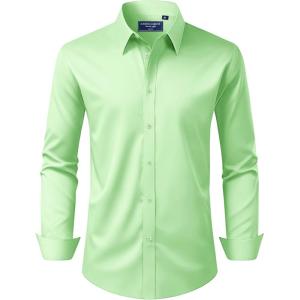 Alimens & Gentle Men’s Dress Shirt Regular Fit Stretch Stain Shield Long Sleeve Solid Business Wedding Button Down Shirts(Mint Green)