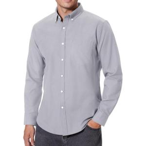 Alimens & Gentle Men’s Oxford Shirts Regular Fit Button Down Shirt Business Casual Shirts Long Sleeve Dress Shirt(Gray)