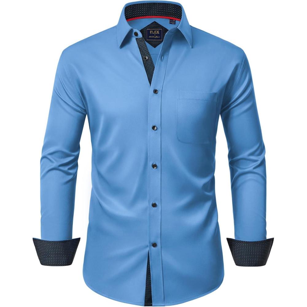 imageAlimens amp Gentle Mens Dress Shirts Long Sleeve WrinkleFree Business Casual Button Down ShirtMisty Blue