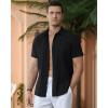 Alimens & Gentle Men’s Cuban Guayabera Shirts Cotton Linen Short Sleeve Button Down Shirts Casual Summer Beach Camp Shirt(Black)