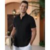 Alimens & Gentle Men’s Cuban Guayabera Shirts Cotton Linen Short Sleeve Button Down Shirts Casual Summer Beach Camp Shirt(Black)