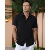 Alimens & Gentle Men’s Cuban Guayabera Shirts Cotton Linen Short Sleeve Button Down Shirts Casual Summer Beach Camp Shirt(Black)