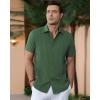 Alimens & Gentle Men’s Cuban Guayabera Shirts Cotton Linen Short Sleeve Button Down Shirts Casual Summer Beach Camp Shirt(Dark Green)