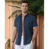 Alimens & Gentle Men’s Cuban Guayabera Shirts Cotton Linen Short Sleeve Button Down Shirts Casual Summer Beach Camp Shirt(Fog Blue)