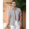 Alimens & Gentle Men’s Cuban Guayabera Shirts Cotton Linen Short Sleeve Button Down Shirts Casual Summer Beach Camp Shirt(Grey)