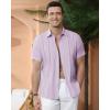 Alimens & Gentle Men’s Cuban Guayabera Shirts Cotton Linen Short Sleeve Button Down Shirts Casual Summer Beach Camp Shirt(Light Purple)
