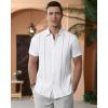 Alimens & Gentle Men’s Cuban Guayabera Shirts Cotton Linen Short Sleeve Button Down Shirts Casual Summer Beach Camp Shirt(White)