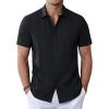 Alimens & Gentle Men’s Cuban Guayabera Shirts Cotton Linen Short Sleeve Button Down Shirts Casual Summer Beach Camp Shirt(Black)