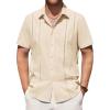 Alimens & Gentle Men’s Cuban Guayabera Shirts Cotton Linen Short Sleeve Button Down Shirts Casual Summer Beach Camp Shirt(Cloud Cream)