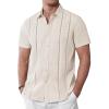 Alimens & Gentle Men’s Cuban Guayabera Shirts Cotton Linen Short Sleeve Button Down Shirts Casual Summer Beach Camp Shirt(Creamy White)