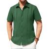 Alimens & Gentle Men’s Cuban Guayabera Shirts Cotton Linen Short Sleeve Button Down Shirts Casual Summer Beach Camp Shirt(Dark Green)
