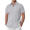 Alimens & Gentle Men’s Cuban Guayabera Shirts Cotton Linen Short Sleeve Button Down Shirts Casual Summer Beach Camp Shirt(Grey)