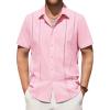 Alimens & Gentle Men’s Cuban Guayabera Shirts Cotton Linen Short Sleeve Button Down Shirts Casual Summer Beach Camp Shirt(Pale Pink)