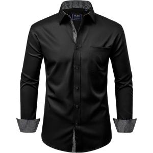 Alimens & Gentle Men’s Dress Shirts Long Sleeve Wrinkle-Free Business Casual Button Down Shirt(Black)