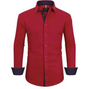 Alimens & Gentle Men’s Dress Shirts Long Sleeve Wrinkle-Free Business Casual Button Down Shirt(Bright Red)