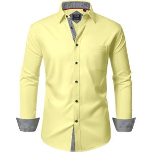 Alimens & Gentle Men’s Dress Shirts Long Sleeve Wrinkle-Free Business Casual Button Down Shirt(Bright Yellow)
