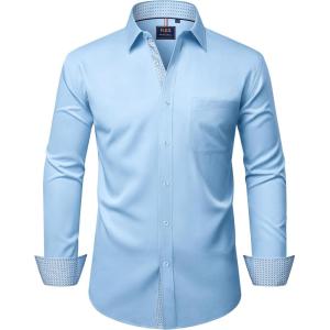 Alimens & Gentle Men’s Dress Shirts Long Sleeve Wrinkle-Free Business Casual Button Down Shirt(Flex N Blue)