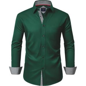 Alimens & Gentle Men’s Dress Shirts Long Sleeve Wrinkle-Free Business Casual Button Down Shirt(Green)