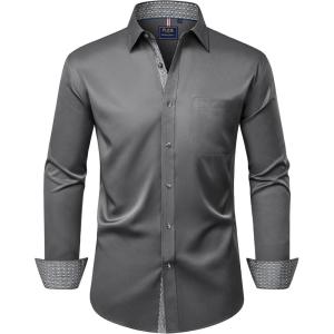 Alimens & Gentle Men’s Dress Shirts Long Sleeve Wrinkle-Free Business Casual Button Down Shirt(Grey)