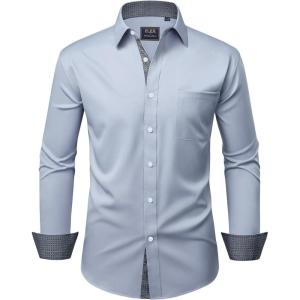 Alimens & Gentle Men’s Dress Shirts Long Sleeve Wrinkle-Free Business Casual Button Down Shirt(Light Blue)
