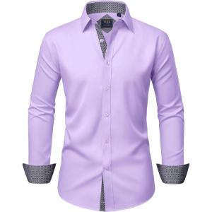 Alimens & Gentle Men’s Dress Shirts Long Sleeve Wrinkle-Free Business Casual Button Down Shirt(Light Purple)