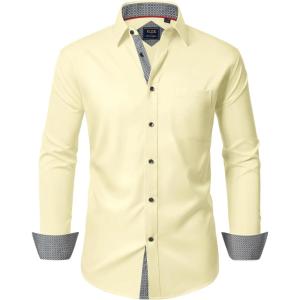 Alimens & Gentle Men’s Dress Shirts Long Sleeve Wrinkle-Free Business Casual Button Down Shirt(Light Yellow)
