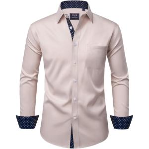 Alimens & Gentle Men’s Dress Shirts Long Sleeve Wrinkle-Free Business Casual Button Down Shirt(Tan)