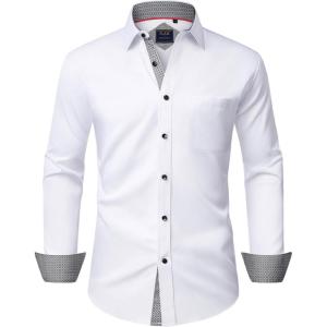 Alimens & Gentle Men’s Dress Shirts Long Sleeve Wrinkle-Free Business Casual Button Down Shirt(White)