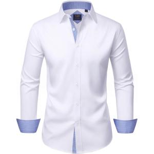 Alimens & Gentle Men’s Dress Shirts Long Sleeve Wrinkle-Free Business Casual Button Down Shirt(White Blue)