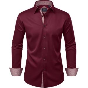 Alimens & Gentle Men’s Dress Shirts Long Sleeve Wrinkle-Free Business Casual Button Down Shirt(Wine Red)