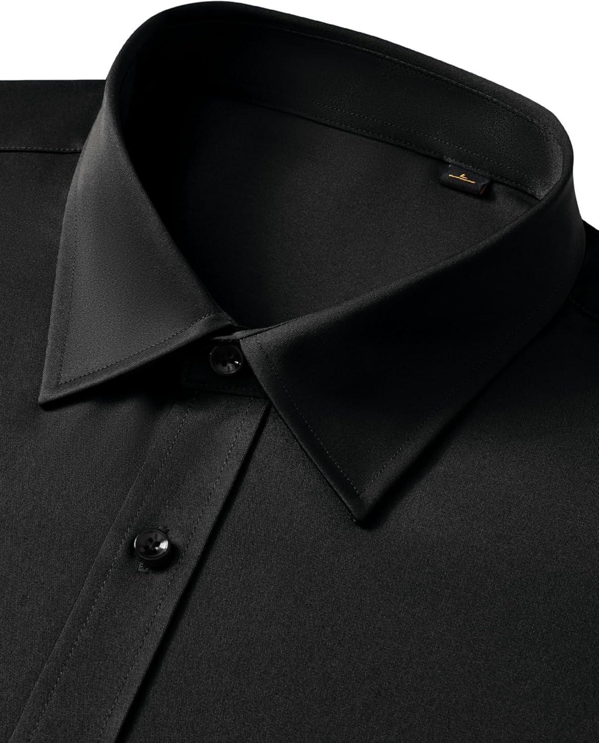 imageAlimens amp Gentle Mens Anti Odor Dress Shirts Long Sleeve Wrinkle Free Stretch Button Down Shirt Business Formal WeddingBlack