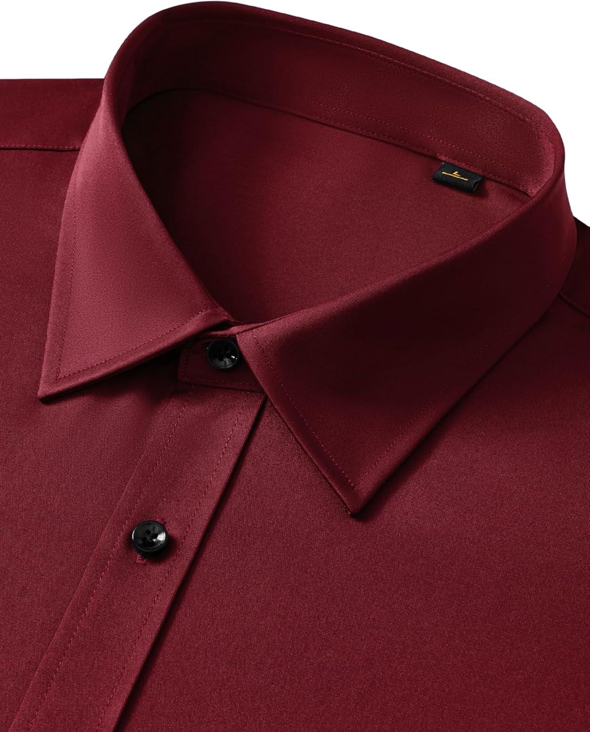 imageAlimens amp Gentle Mens Anti Odor Dress Shirts Long Sleeve Wrinkle Free Stretch Button Down Shirt Business Formal WeddingBurgundy
