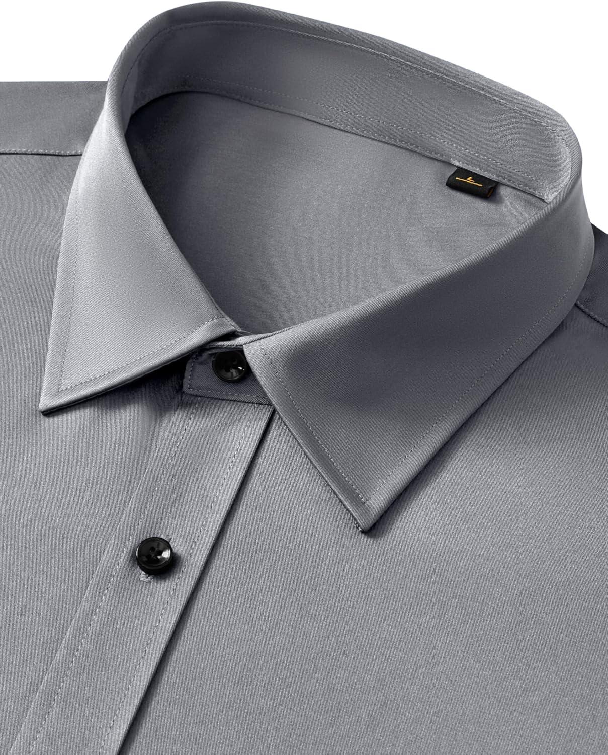 imageAlimens amp Gentle Mens Anti Odor Dress Shirts Long Sleeve Wrinkle Free Stretch Button Down Shirt Business Formal WeddingGrey