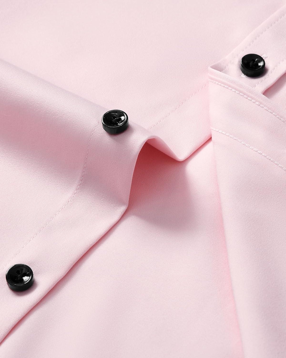 imageAlimens amp Gentle Mens Anti Odor Dress Shirts Long Sleeve Wrinkle Free Stretch Button Down Shirt Business Formal WeddingLight Pink