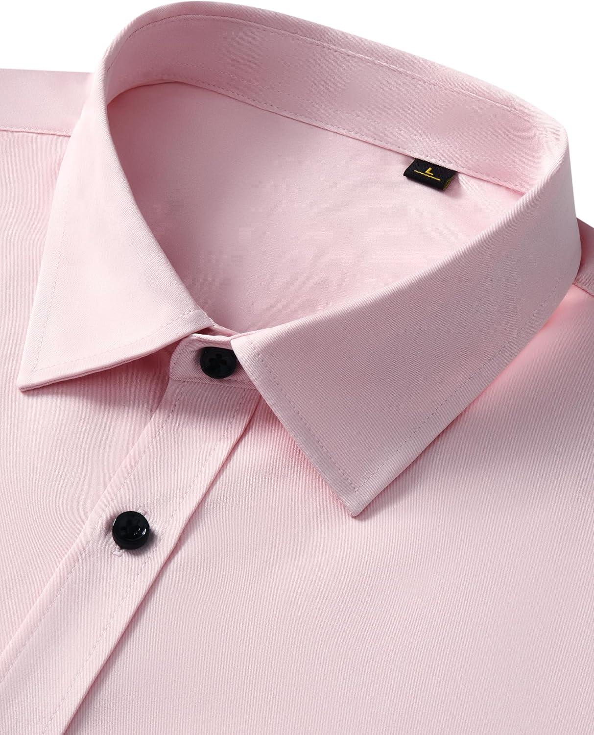 imageAlimens amp Gentle Mens Anti Odor Dress Shirts Long Sleeve Wrinkle Free Stretch Button Down Shirt Business Formal WeddingLight Pink