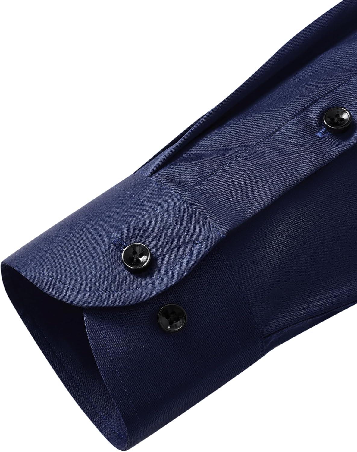 imageAlimens amp Gentle Mens Anti Odor Dress Shirts Long Sleeve Wrinkle Free Stretch Button Down Shirt Business Formal WeddingNavy Blue