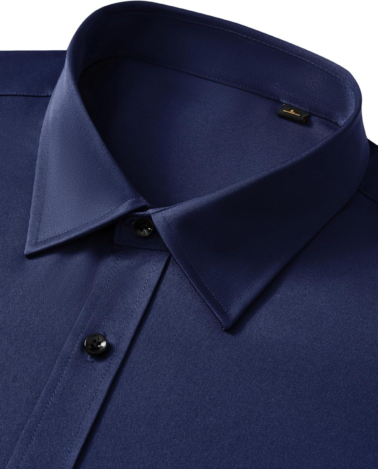 imageAlimens amp Gentle Mens Anti Odor Dress Shirts Long Sleeve Wrinkle Free Stretch Button Down Shirt Business Formal WeddingNavy Blue
