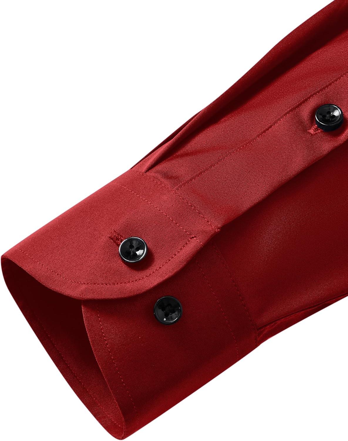 imageAlimens amp Gentle Mens Anti Odor Dress Shirts Long Sleeve Wrinkle Free Stretch Button Down Shirt Business Formal WeddingRed
