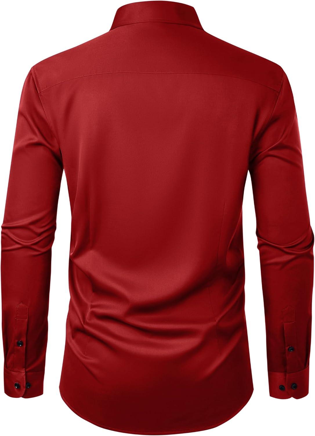 imageAlimens amp Gentle Mens Anti Odor Dress Shirts Long Sleeve Wrinkle Free Stretch Button Down Shirt Business Formal WeddingRed