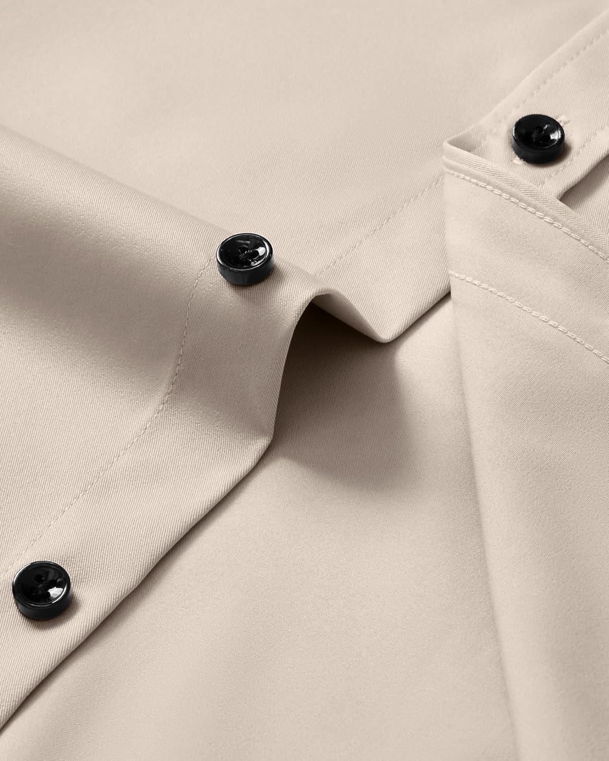 imageAlimens amp Gentle Mens Anti Odor Dress Shirts Long Sleeve Wrinkle Free Stretch Button Down Shirt Business Formal WeddingTan