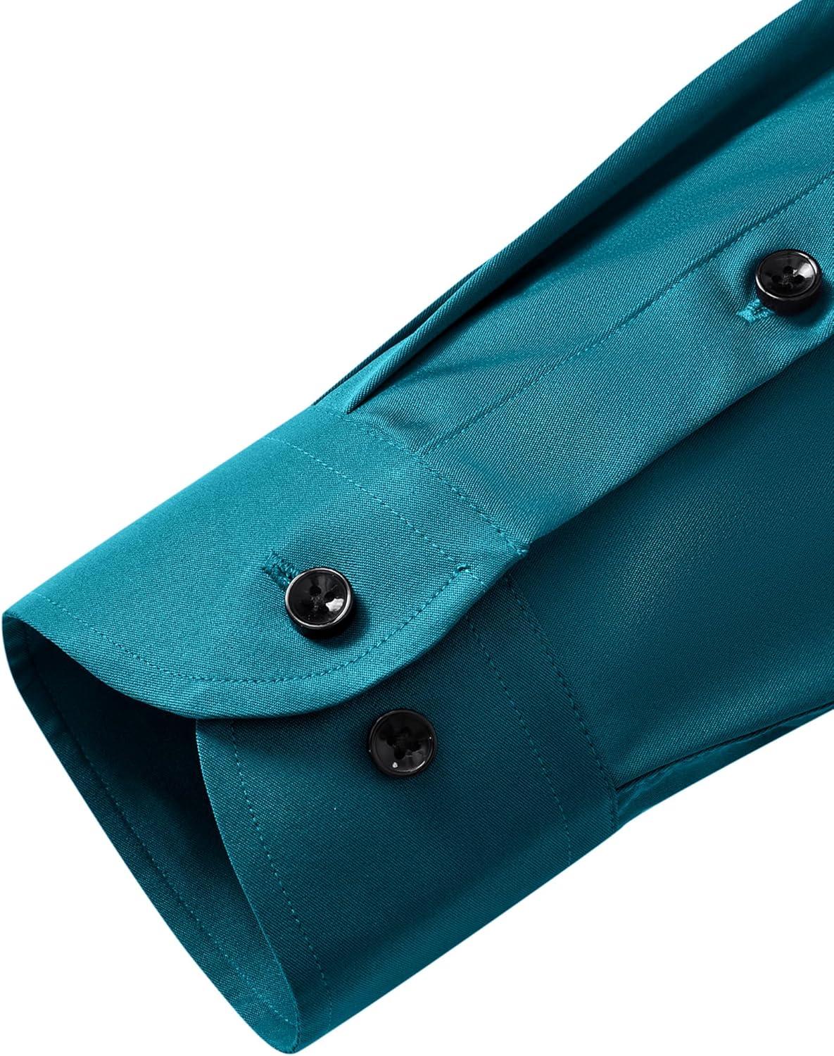 imageAlimens amp Gentle Mens Anti Odor Dress Shirts Long Sleeve Wrinkle Free Stretch Button Down Shirt Business Formal WeddingTeal