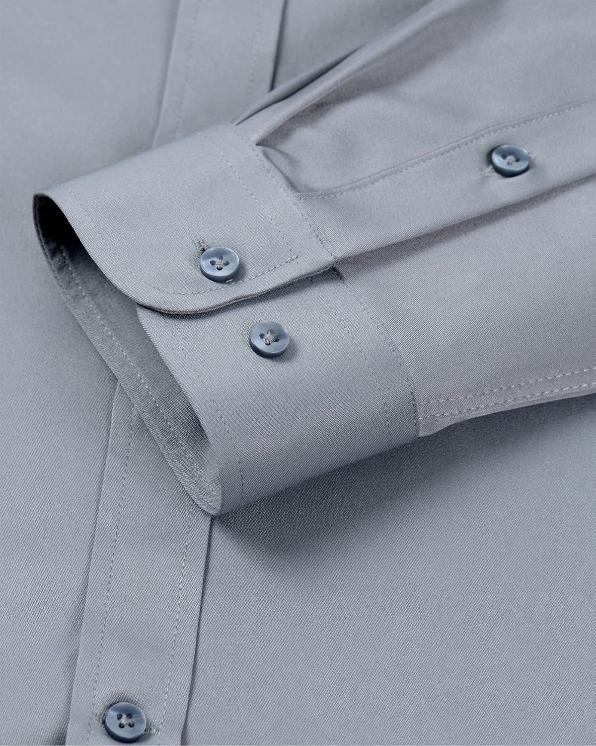 imageAlimens amp Gentle Mens Banded Collar Dress Shirts Wrinkle Free Long Sleeve Mandarin Collar Button Down ShirtSilver Gray