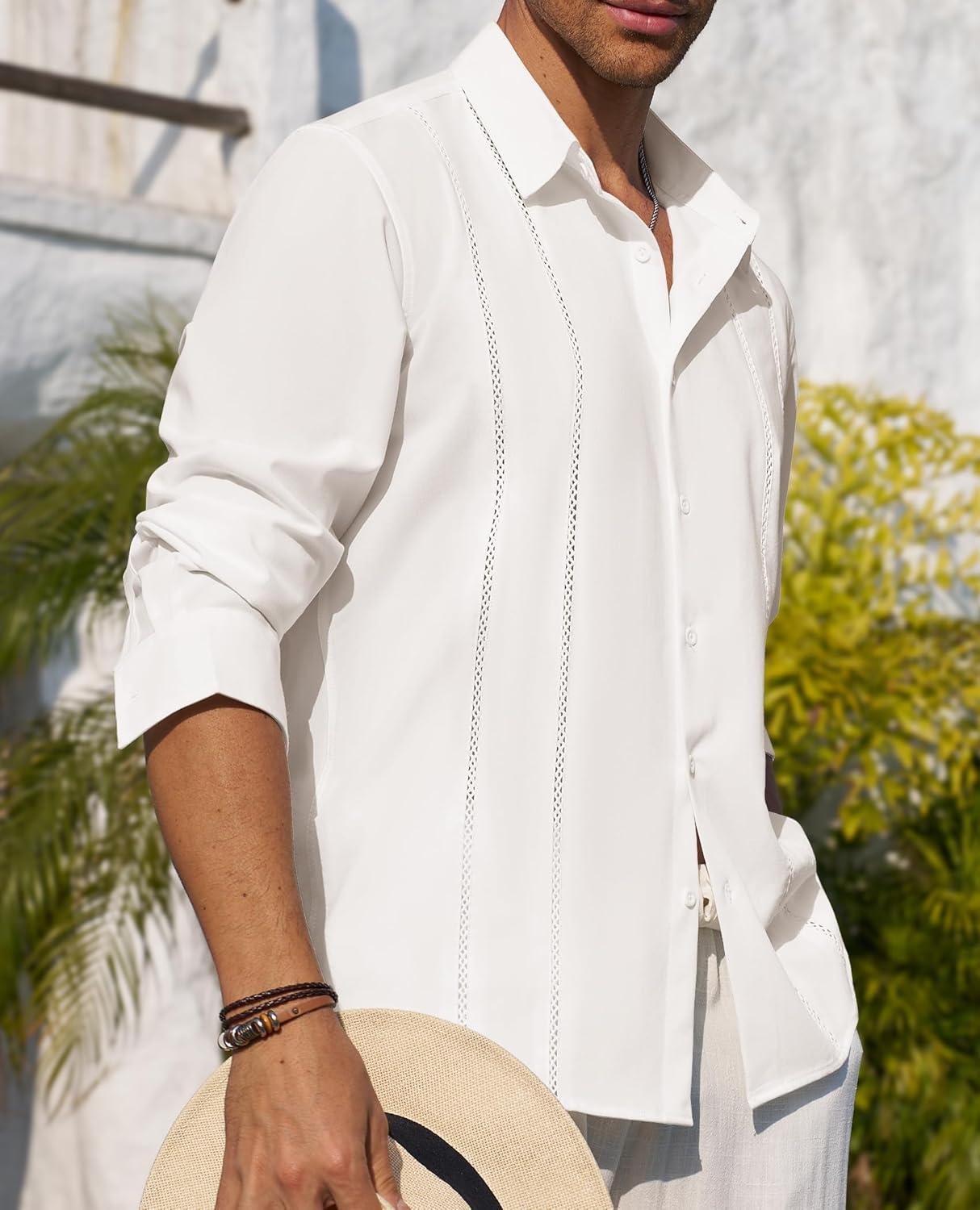 imageAlimens amp Gentle Mens Cuban Guayabera Shirt Button Down Long Sleeve Summer Beach01white