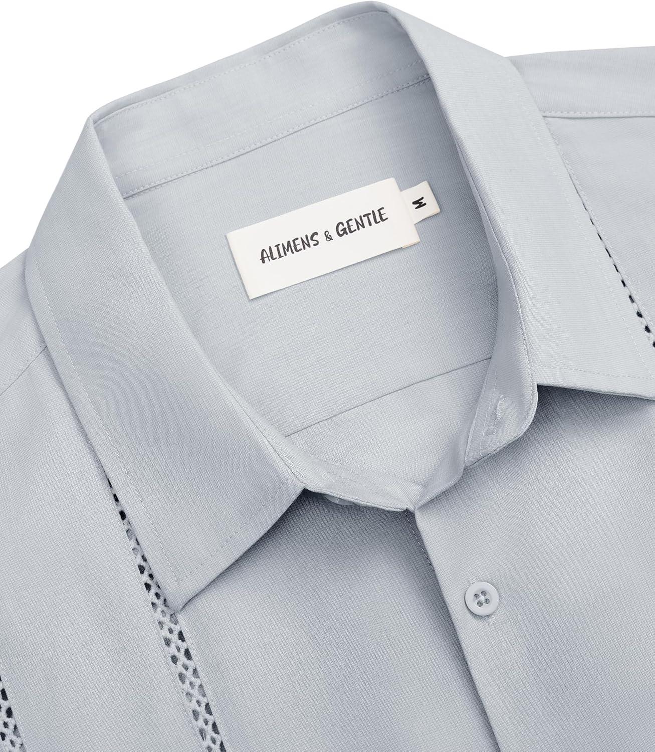 imageAlimens amp Gentle Mens Cuban Guayabera Shirt Button Down Long Sleeve Summer Beach04light Grey