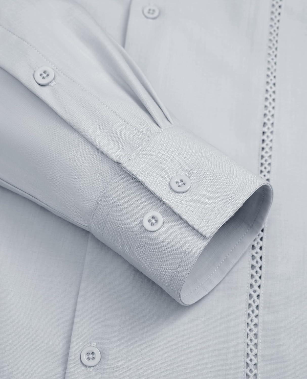 imageAlimens amp Gentle Mens Cuban Guayabera Shirt Button Down Long Sleeve Summer Beach04light Grey