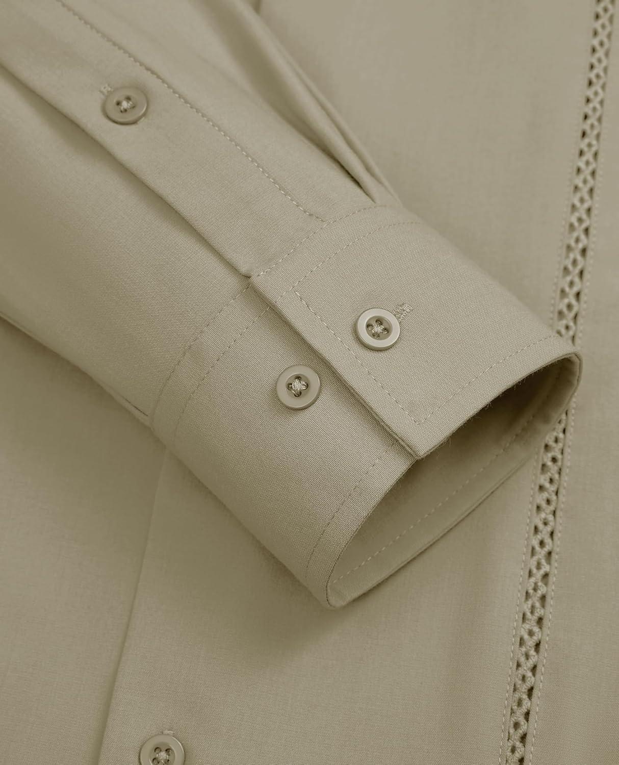 imageAlimens amp Gentle Mens Cuban Guayabera Shirt Button Down Long Sleeve Summer Beach05army Green