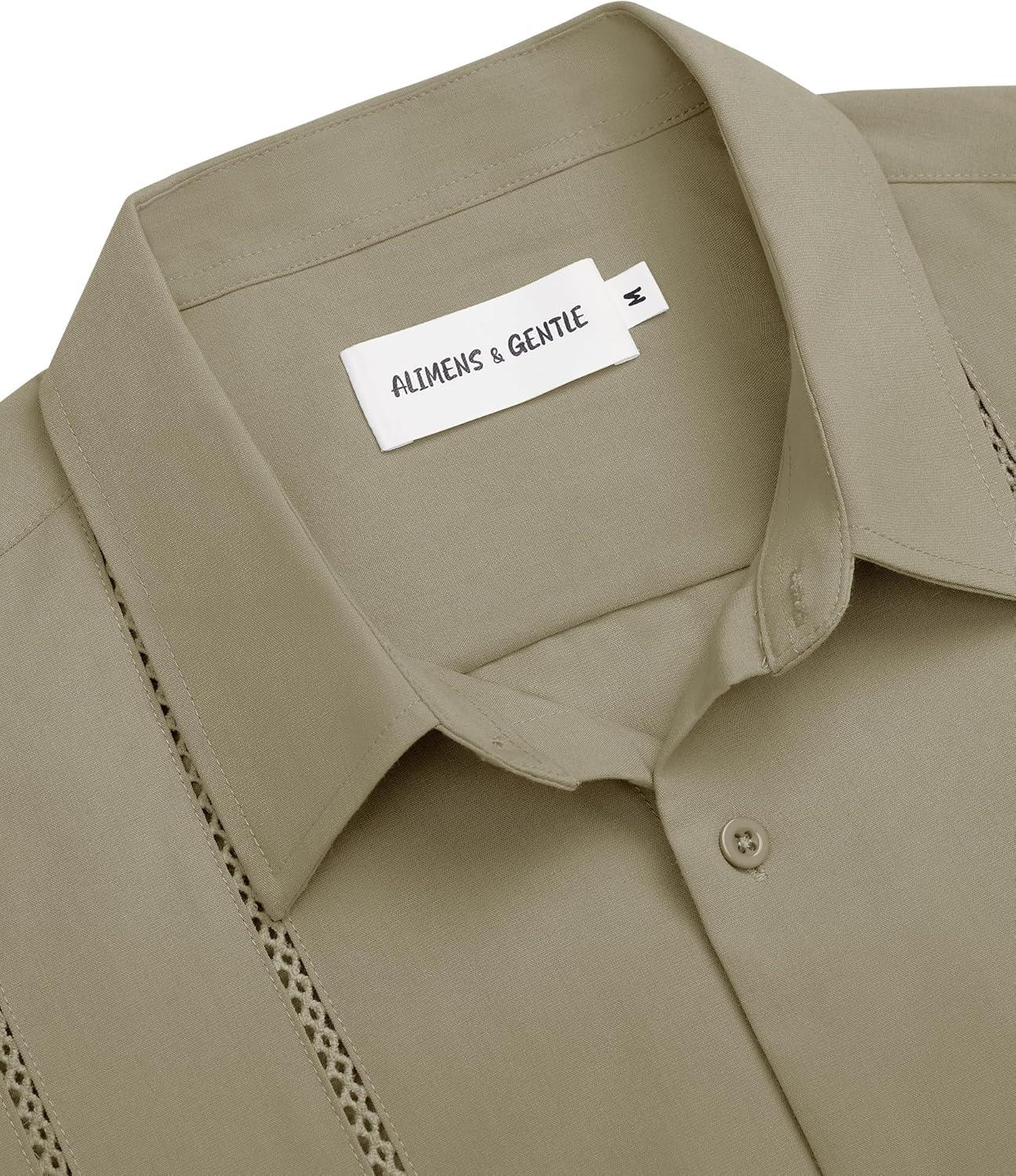 imageAlimens amp Gentle Mens Cuban Guayabera Shirt Button Down Long Sleeve Summer Beach05army Green