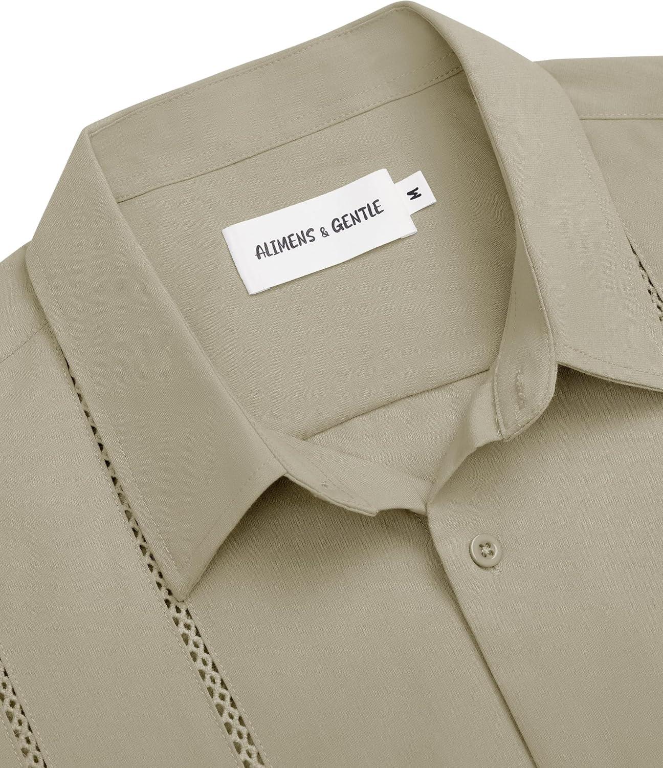 imageAlimens amp Gentle Mens Cuban Guayabera Shirt Button Down Long Sleeve Summer Beach11khaki